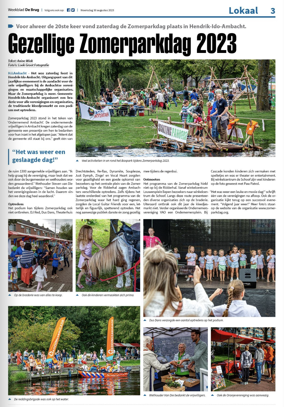 Terugblik Zomerparkdag 2023 in Weekblad De Brug